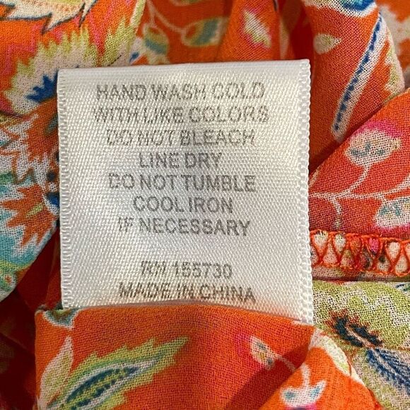 Cynthia Rowley Orange Tie Neck Floral Sleeveless Smocked Blouse Size M - Picture 4 of 7